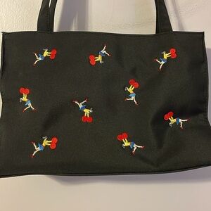 Prezzo Embroidered Cheerleader Black Shoulder Handbag Purse
